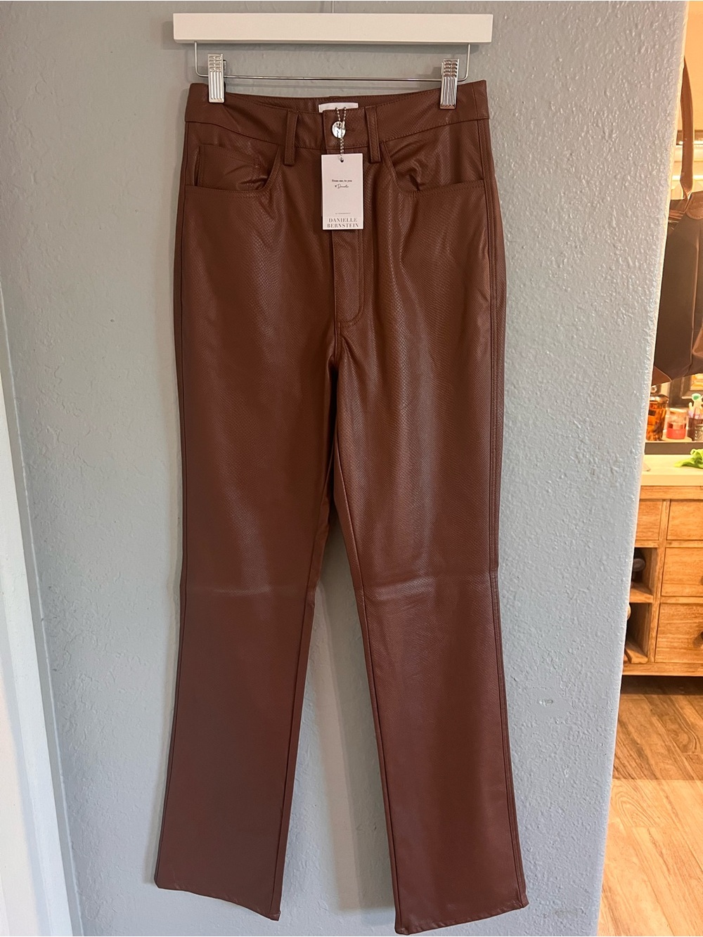 DANIELLE BERNSTEIN Brown Faux Leather Straight-Leg Jeans - Picture 9 of 9